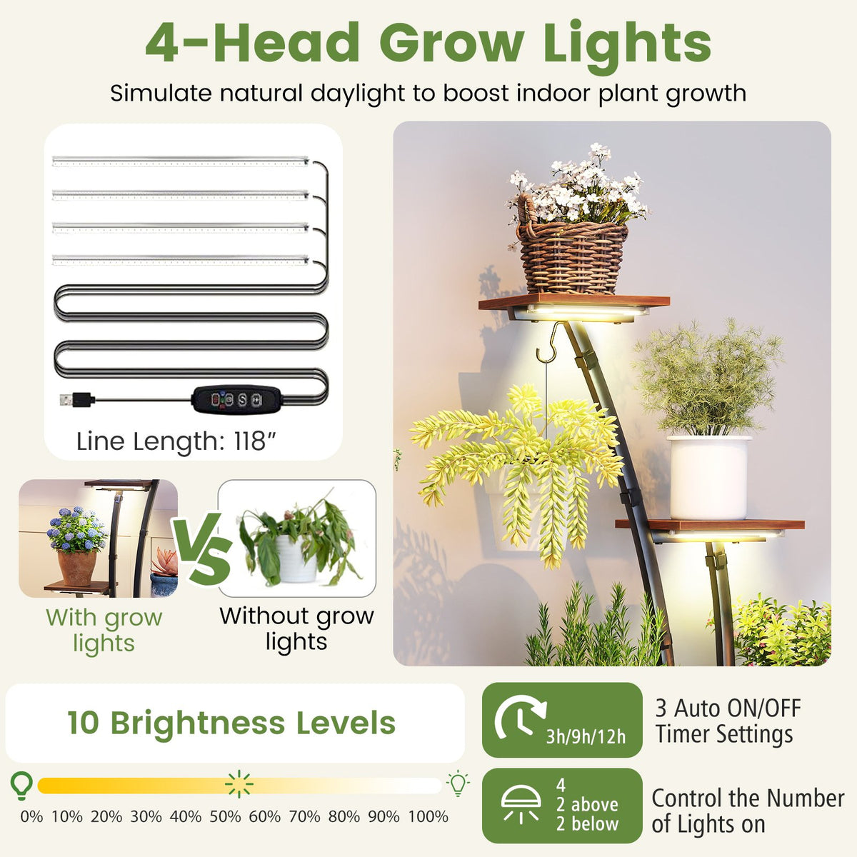 Indoor Plant Stand with Grow Lights Tall 8-Tier Corner Metal Plant Shelf-Set of 2 view 8