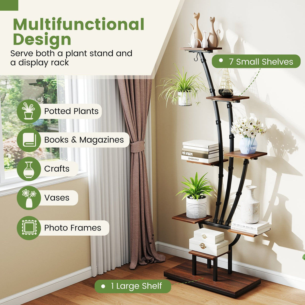 Indoor Plant Stand with Grow Lights Tall 8-Tier Corner Metal Plant Shelf-Set of 2 view 9