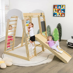 Indoor Playground Climbing Gym Wooden 8-in-1 Climber Playset for Children-Natural view 3