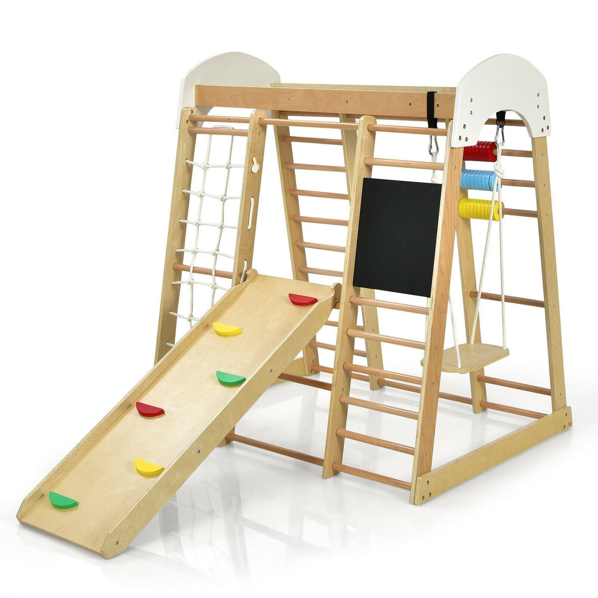 Indoor Playground Climbing Gym Wooden 8-in-1 Climber Playset for Children-Natural view 4