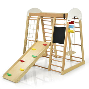 Indoor Playground Climbing Gym Wooden 8-in-1 Climber Playset for Children-Natural view 4