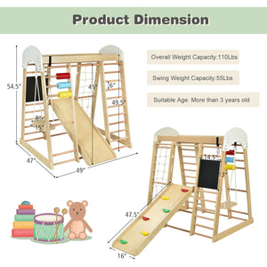Indoor Playground Climbing Gym Wooden 8-in-1 Climber Playset for Children-Natural view 5