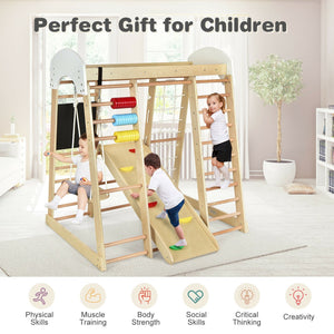 Indoor Playground Climbing Gym Wooden 8-in-1 Climber Playset for Children-Natural view 6