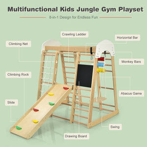 Indoor Playground Climbing Gym Wooden 8-in-1 Climber Playset for Children-Natural view 7