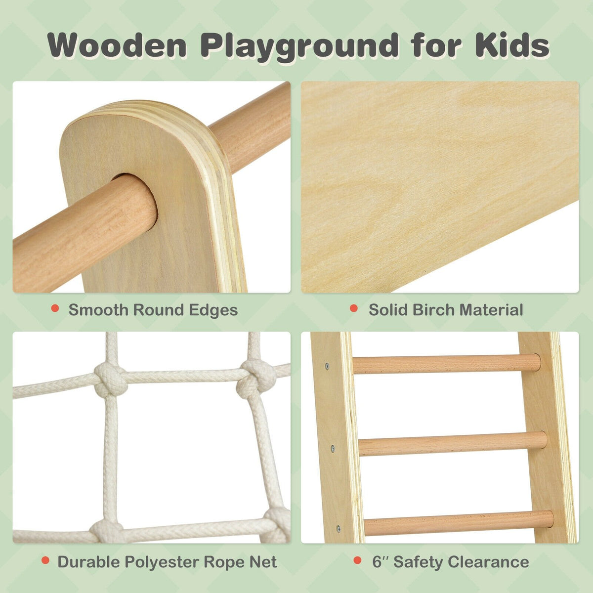 Indoor Playground Climbing Gym Wooden 8-in-1 Climber Playset for Children-Natural view 8