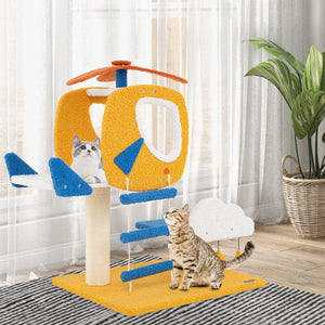 Indoor Small Aviation-themed Cat Tree Cat Tower with Helicopter Top Perch-Yellow view 2