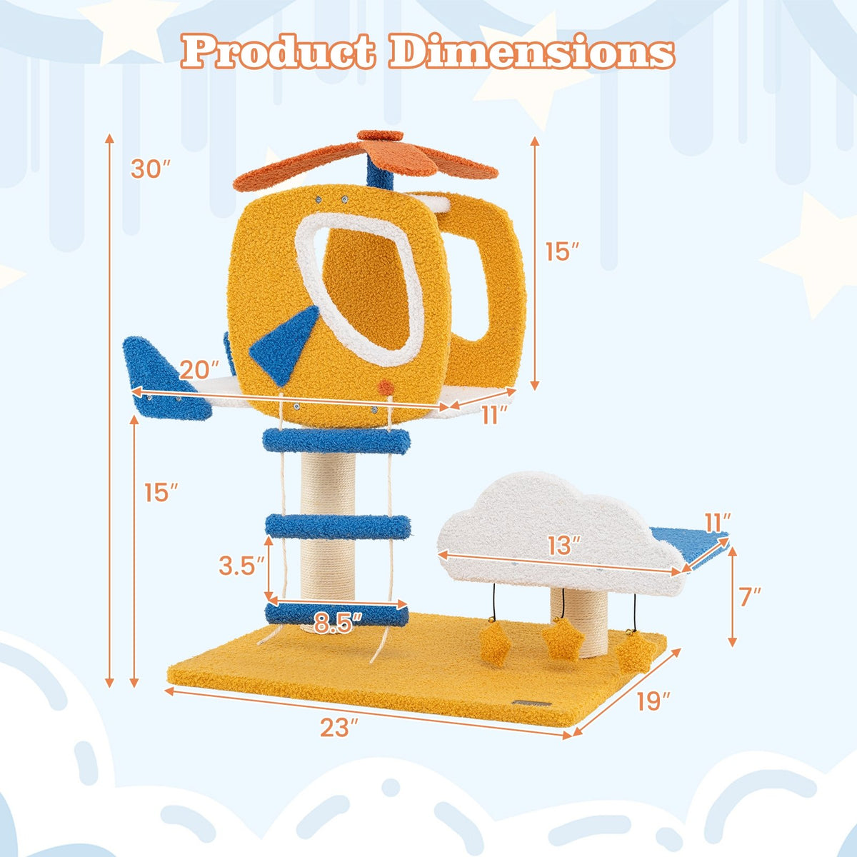 Indoor Small Aviation-themed Cat Tree Cat Tower with Helicopter Top Perch-Yellow view 5