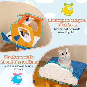 Indoor Small Aviation-themed Cat Tree Cat Tower with Helicopter Top Perch-Yellow view 8