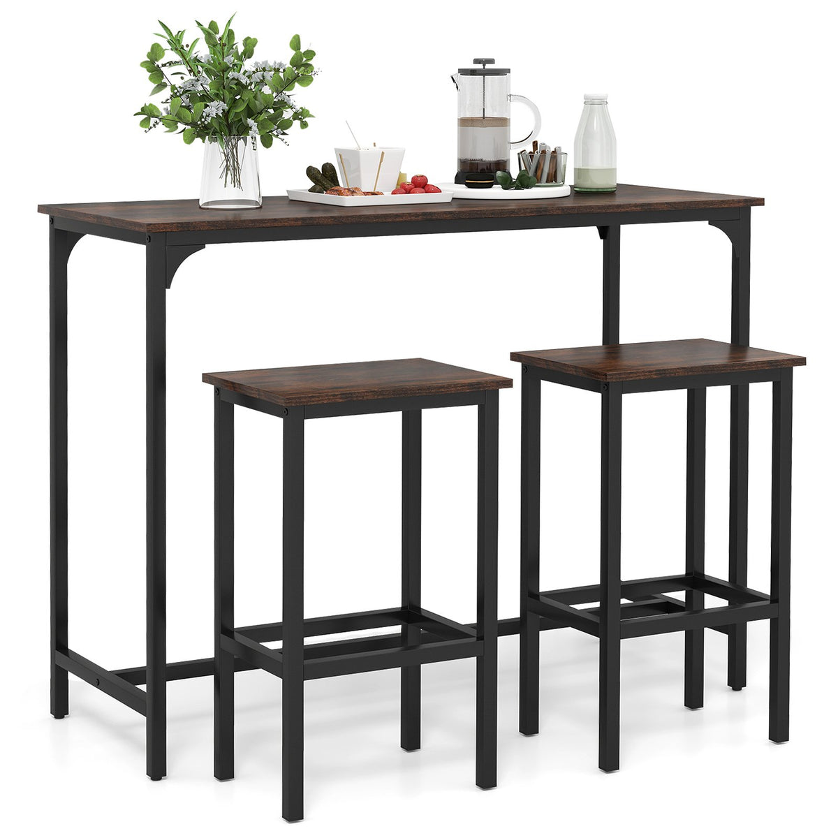 Industrial 3-Piece 47.5 inches Counter-Height Dining Table and 2 Bar Stools-Coffee