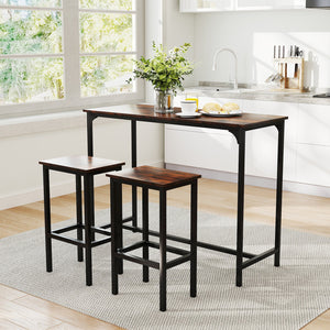 Industrial 3-Piece 47.5 inches Counter-Height Dining Table and 2 Bar Stools-Coffee view 2