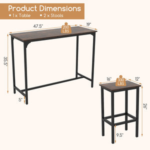 Industrial 3-Piece 47.5 inches Counter-Height Dining Table and 2 Bar Stools-Coffee view 5