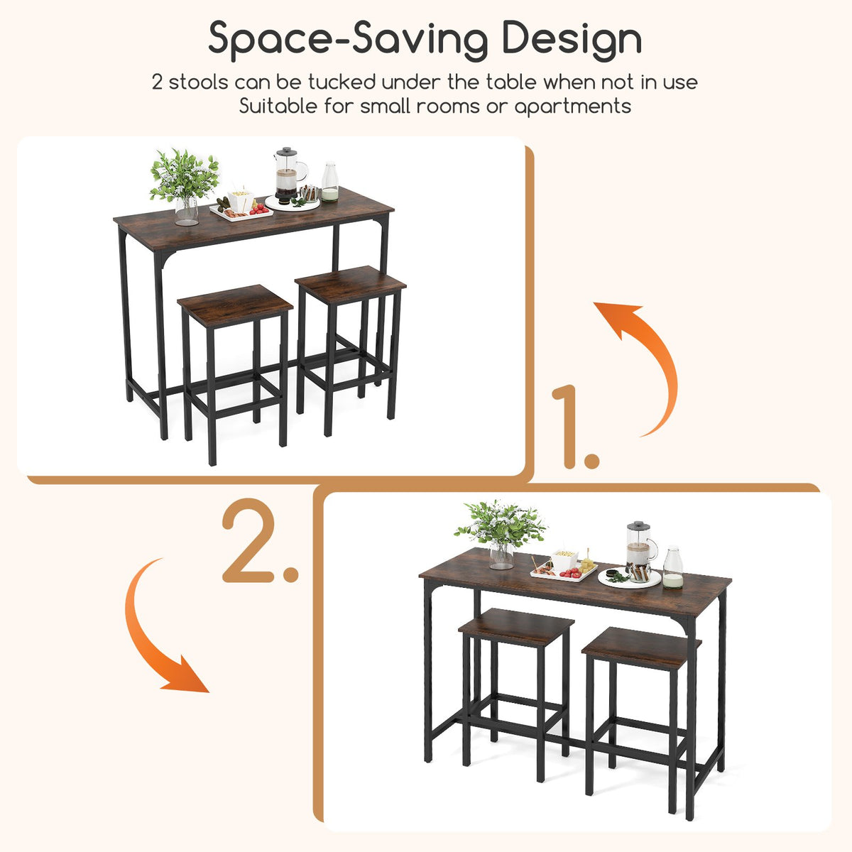 Industrial 3-Piece 47.5 inches Counter-Height Dining Table and 2 Bar Stools-Coffee view 9