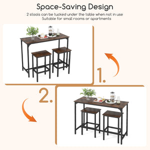 Industrial 3-Piece 47.5 inches Counter-Height Dining Table and 2 Bar Stools-Coffee view 9