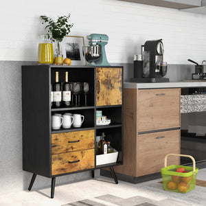 Industrial Buffet Sideboard Kitchen Cupboard with Cubbies Drawers-Rustic Brown view 3