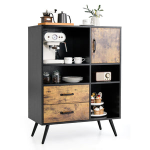 Industrial Buffet Sideboard Kitchen Cupboard with Cubbies Drawers-Rustic Brown view 4
