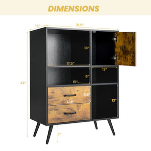 Industrial Buffet Sideboard Kitchen Cupboard with Cubbies Drawers-Rustic Brown view 5