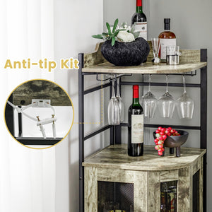 Industrial Corner Bar Cabinet with Glass Holder and Adjustable Shelf-Taupe view 7