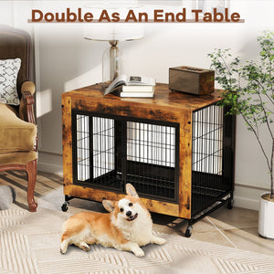 Industrial Dog Kennel with Flip-up Top 3 Lockable Doors and Removable Tray-Rustic Brown view 6