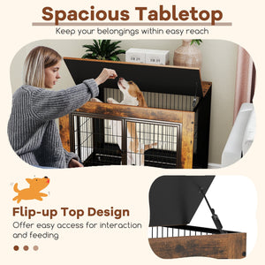 Industrial Dog Kennel with Flip-up Top 3 Lockable Doors and Removable Tray-Rustic Brown view 8