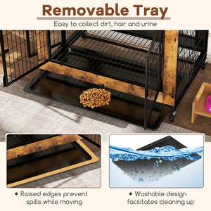 Industrial Dog Kennel with Flip-up Top 3 Lockable Doors and Removable Tray-Rustic Brown view 9