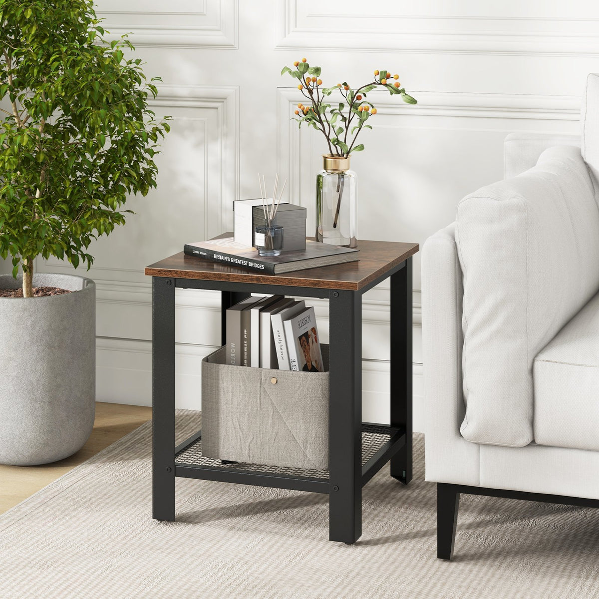 Industrial End Table 2-Tier Side Table-Black view 2