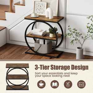 Industrial Faux Marble Side Table with Metal Frame for Living Room Bedroom-Rustic Brown view 6