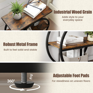 Industrial Faux Marble Side Table with Metal Frame for Living Room Bedroom-Rustic Brown view 8