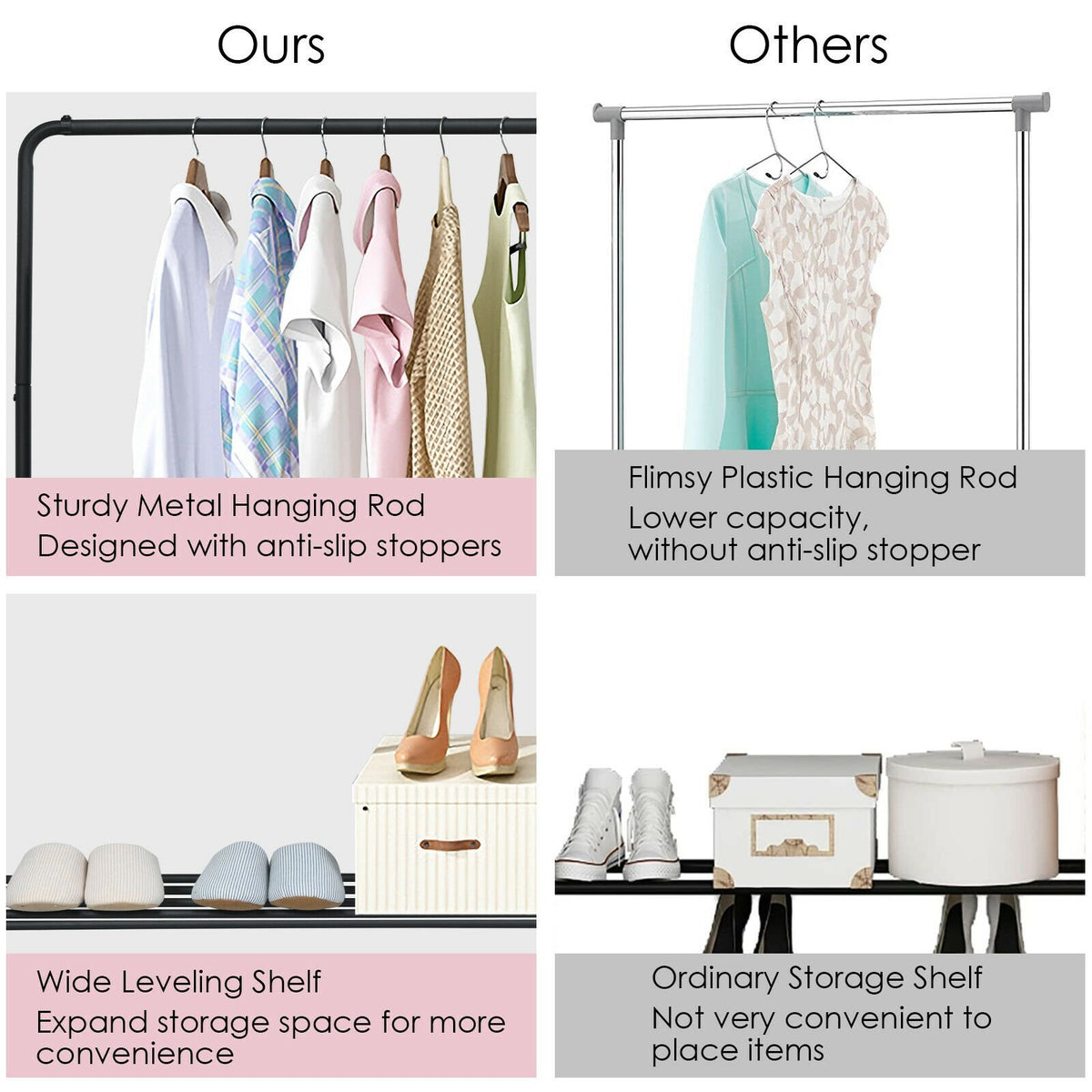 Heavy Duty Clothes Stand Rack with Top Rod and Lower Storage Shelf view 9