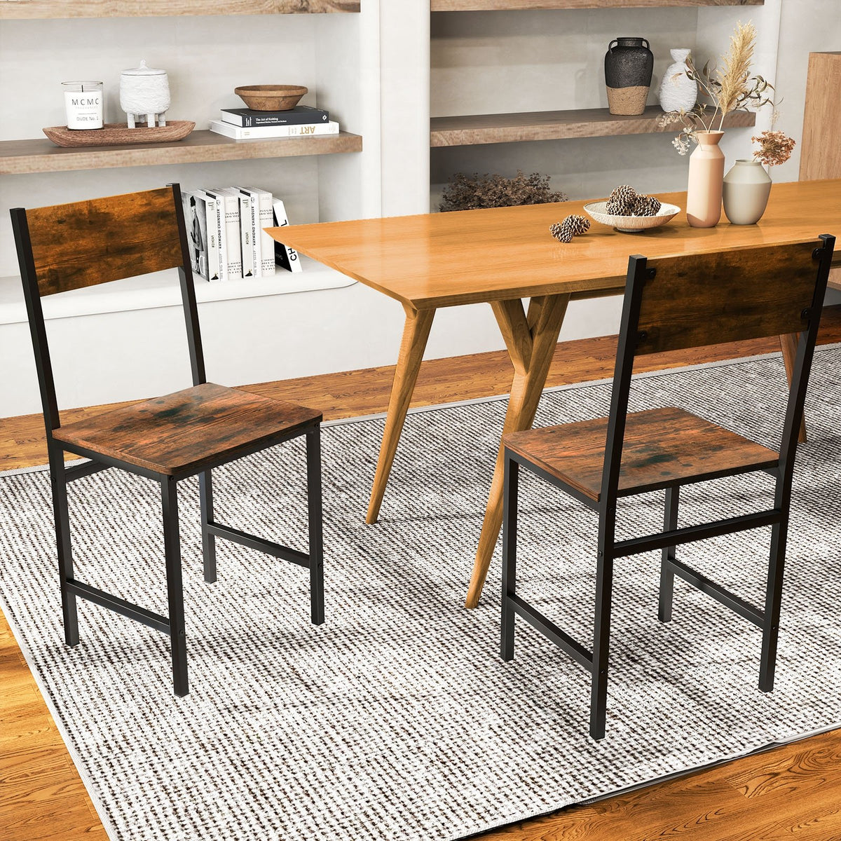 Industrial Kitchen Side Chairs Set of 2 with Metal Legs and Slanted Back-Rustic Brown view 2