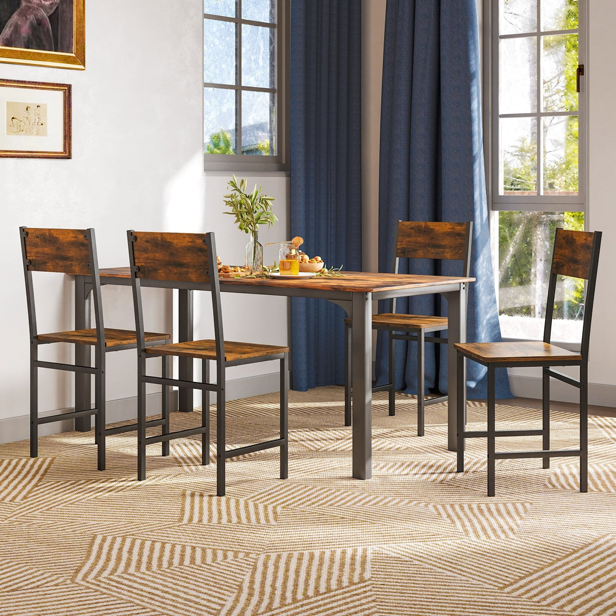 Industrial Kitchen Side Chairs Set of 2 with Metal Legs and Slanted Back-Rustic Brown view 3
