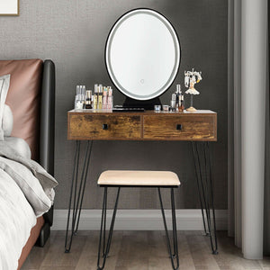 Industrial Makeup Dressing Table with 3 Lighting Modes-Rustic Brown view 2
