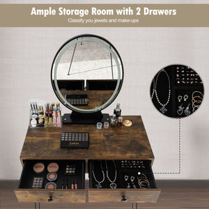 Industrial Makeup Dressing Table with 3 Lighting Modes-Rustic Brown view 3