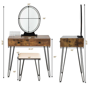 Industrial Makeup Dressing Table with 3 Lighting Modes-Rustic Brown view 5