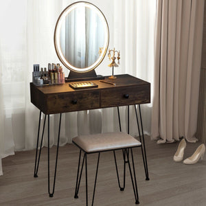 Industrial Makeup Dressing Table with 3 Lighting Modes-Rustic Brown view 6
