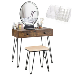 Industrial Makeup Dressing Table with 3 Lighting Modes-Rustic Brown view 8