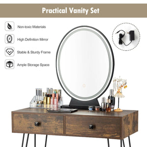 Industrial Makeup Dressing Table with 3 Lighting Modes-Rustic Brown view 9