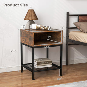 Industrial Nightstand End Side Table with Mesh Shelf view 5