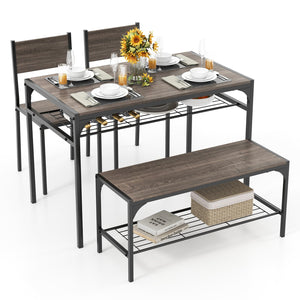 Industrial Style Rectangular Kitchen Table with Bench and Chairs-Gray view 4