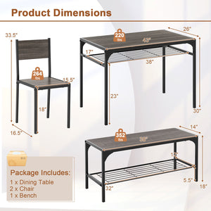 Industrial Style Rectangular Kitchen Table with Bench and Chairs-Gray view 5