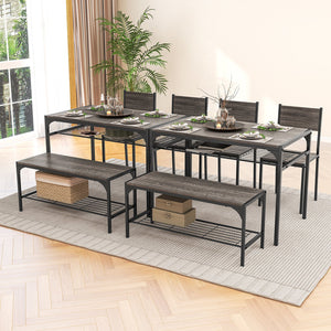 Industrial Style Rectangular Kitchen Table with Bench and Chairs-Gray view 6