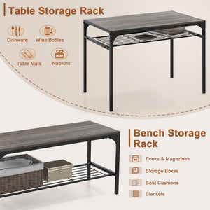 Industrial Style Rectangular Kitchen Table with Bench and Chairs-Gray view 8