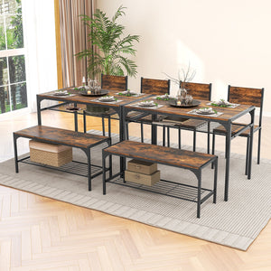 Industrial Style Rectangular Kitchen Table with Bench and Chairs-Rustic Brown view 3