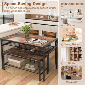 Industrial Style Rectangular Kitchen Table with Bench and Chairs-Rustic Brown view 7