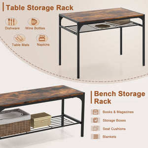 Industrial Style Rectangular Kitchen Table with Bench and Chairs-Rustic Brown view 9