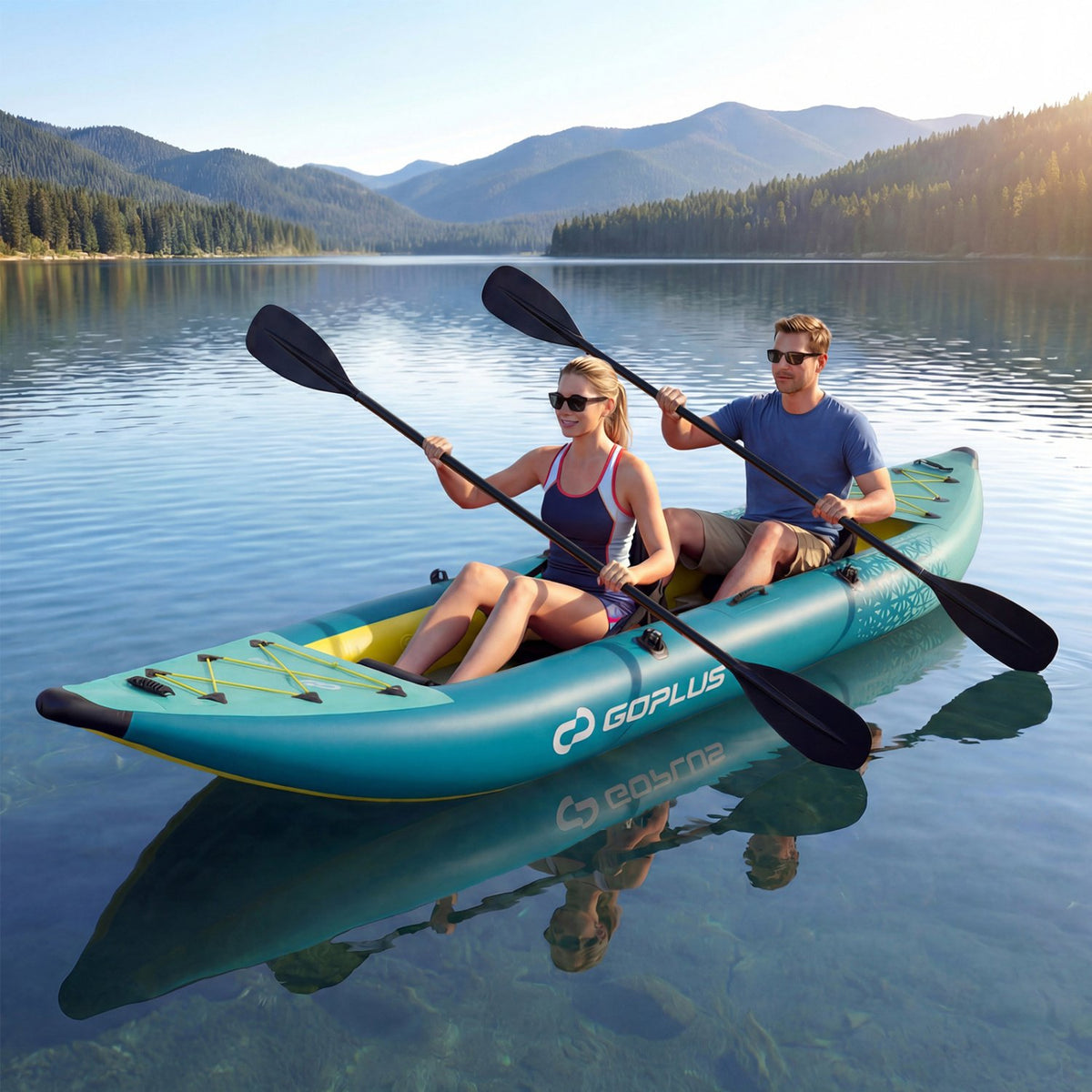 Inflatable 2-person Kayak Set with Aluminium Oars and Repair Kit-Green view 2