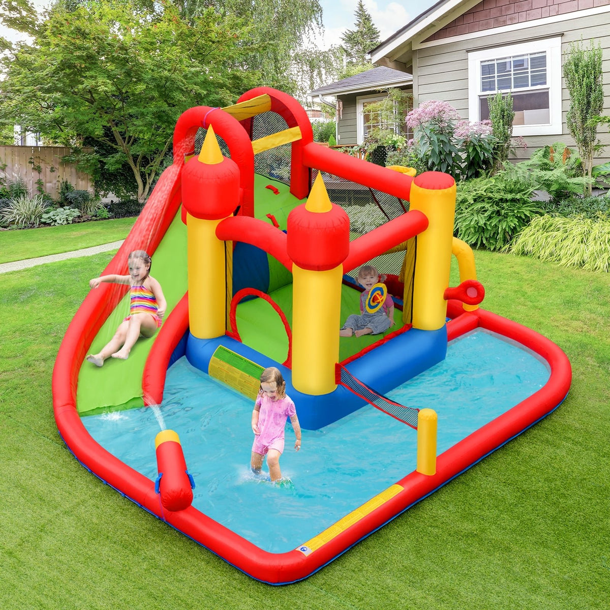 Inflatable Blow Up Water Slide Bounce House with 740W Blower view 2