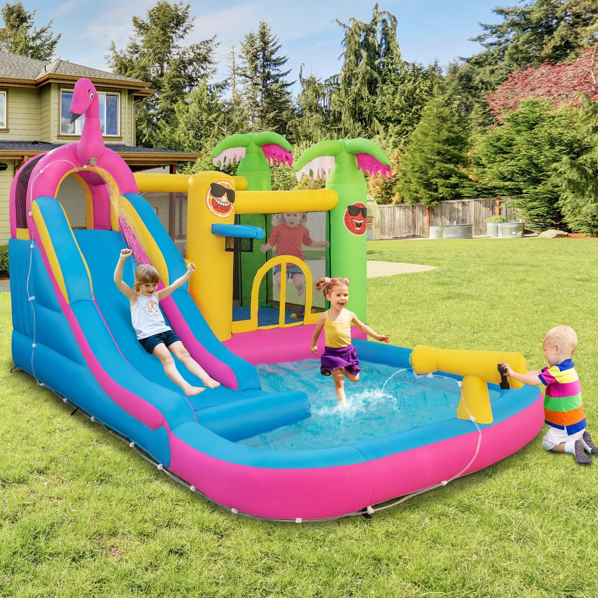 Inflatable Bounce Castle with Long Water Slide and 735W Blower view 2