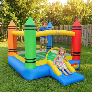 Inflatable Bounce House 2-in-1 Crayon Themed Kids Bouncer with 550W Blower view 2