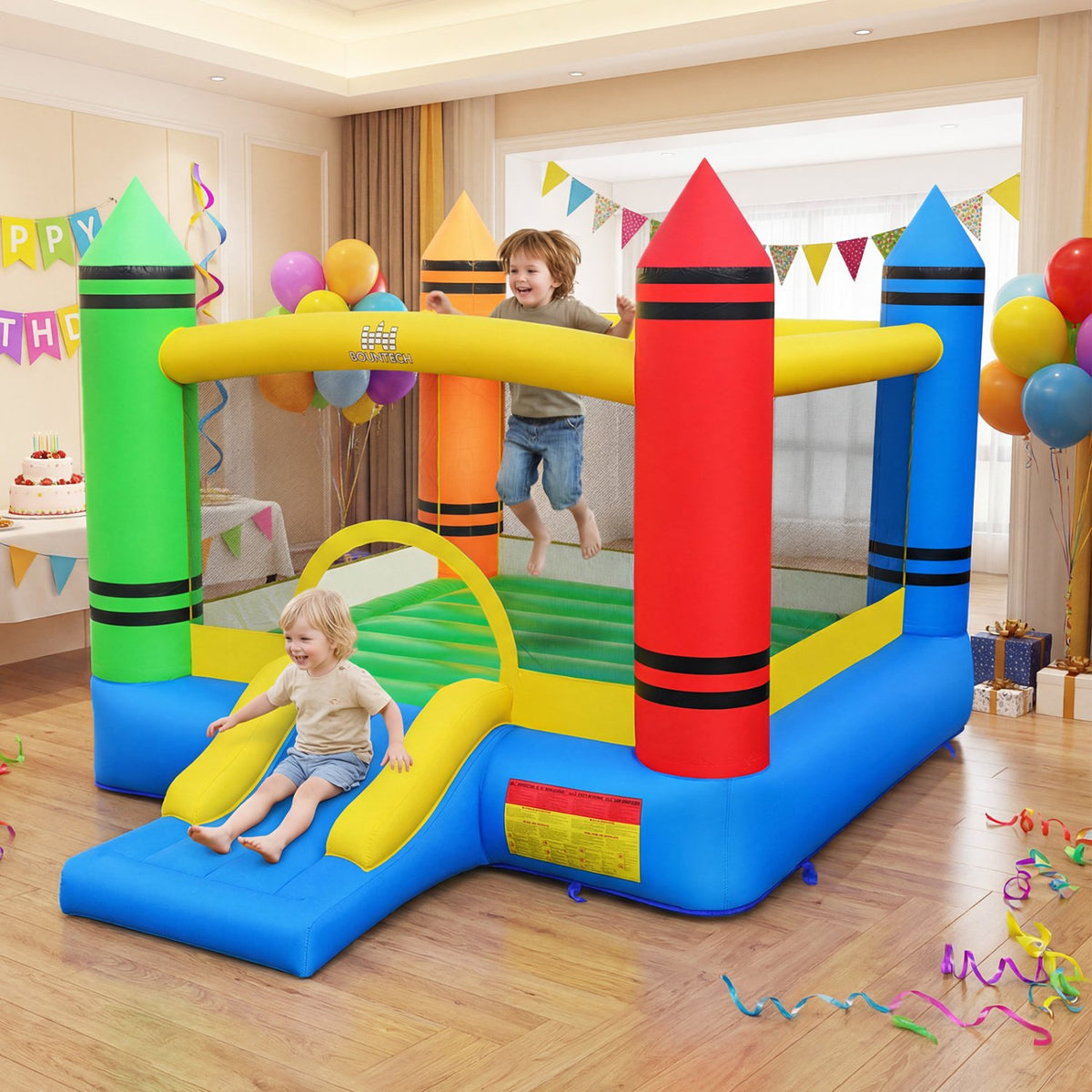 Inflatable Bounce House 2-in-1 Crayon Themed Kids Bouncer with 550W Blower view 3