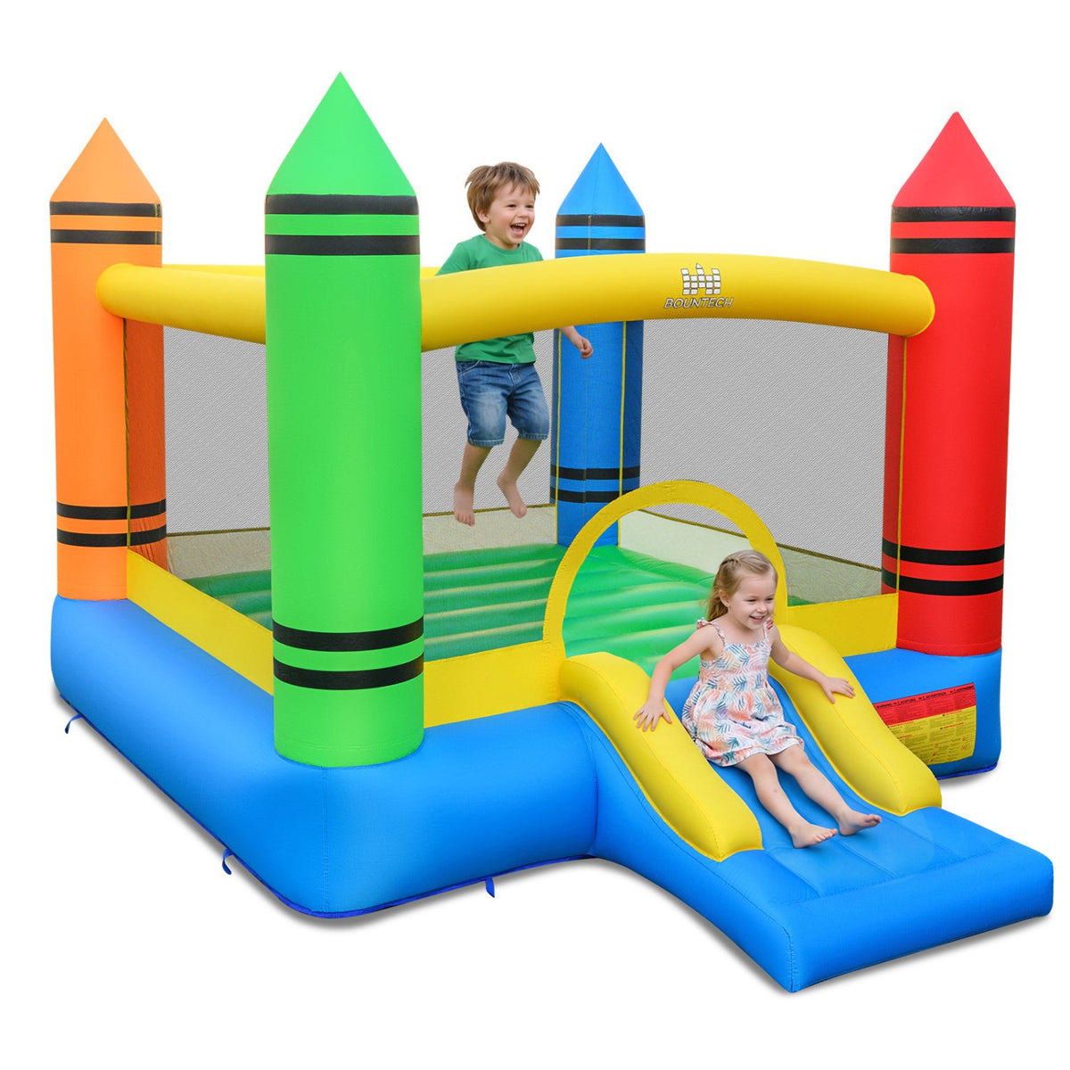 Inflatable Bounce House 2-in-1 Crayon Themed Kids Bouncer with 550W Blower view 4